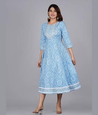 Mishree Collection - Blue Cotton Women's Flared Kurti ( Pack of 1 )
