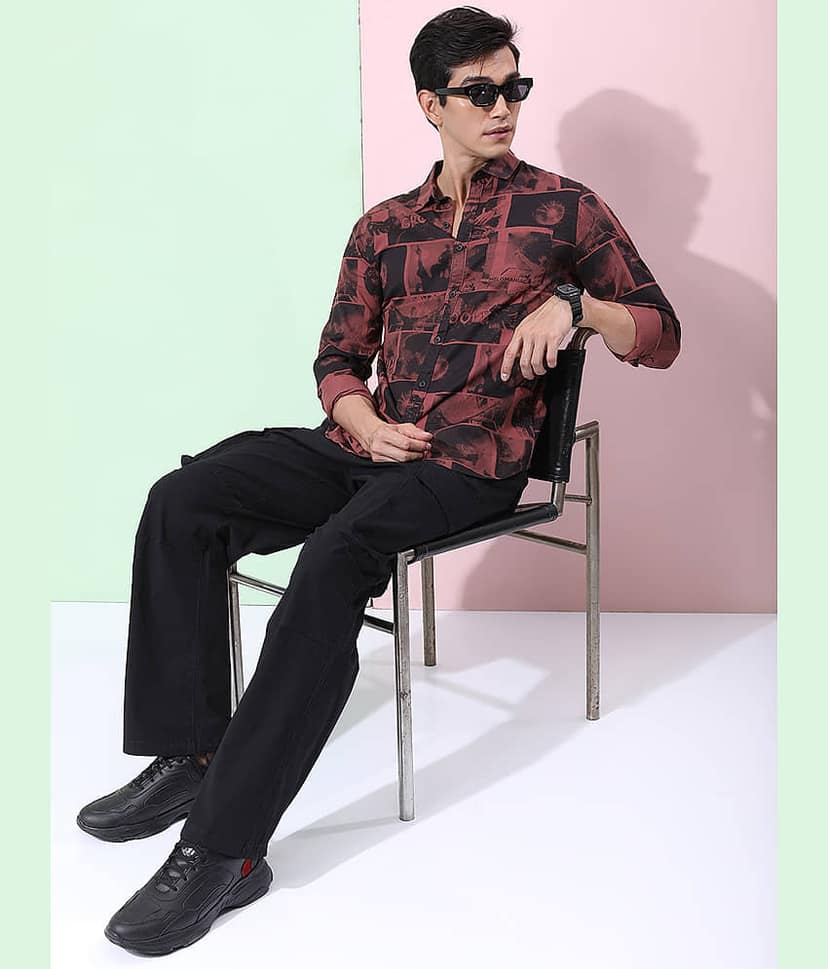 Ketch 100% Cotton Regular Fit Printed Full Sleeves Men's Casual Shirt - Maroon ( Pack of 1 ) view 5