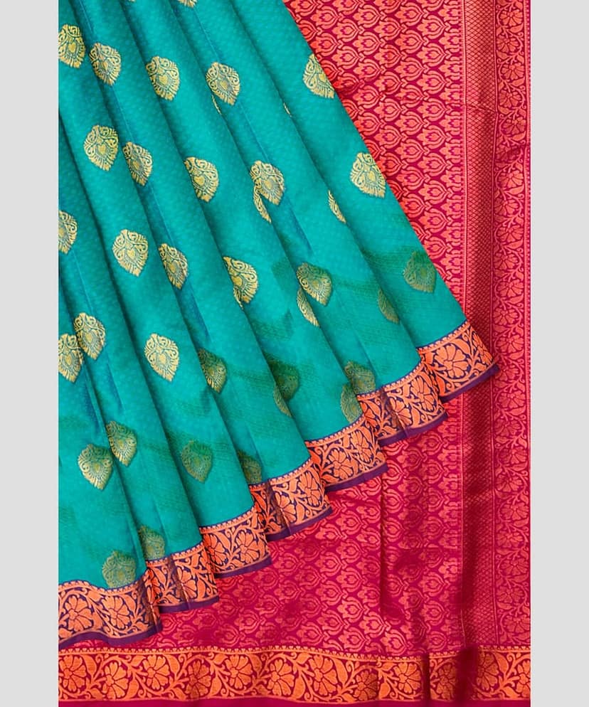 Blue Color Beautiful Thilagam Butta Design Saree with Unstitched Blouse view 4
