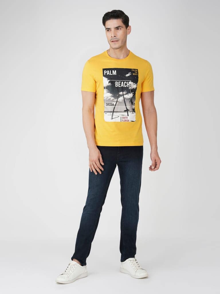 Men’s Breathable Cotton Graphic Tee for Casual Wear-Yellow view 5