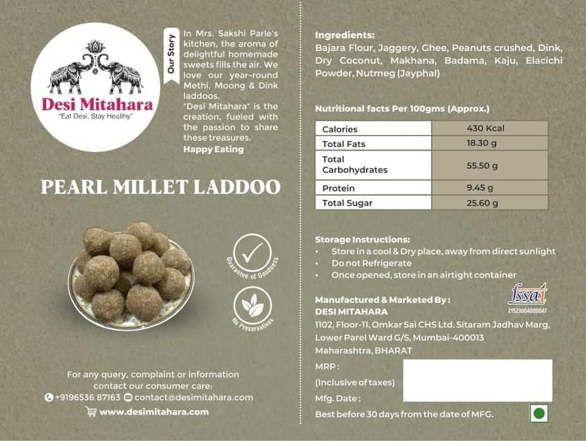 Desi Mitahara's Bajra Ladoo - Made with Bajra, Jaggery & Cow Ghee - Traditional Indian Sweet - Healthy, Nutritious Snack - 480g Pack - No Artificial Colours - Suitable for All Ages view 5