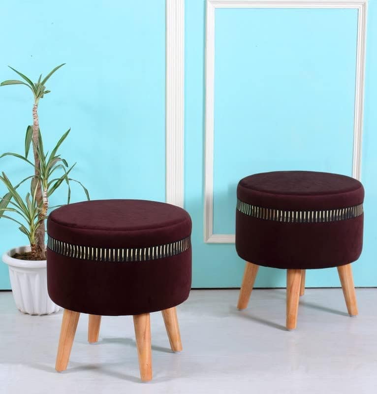 ShadowKart Pouffes Sitting Stool for Living Room, Mudda Puffy Wooden Ottoman Stools, Pouffe Footstool, Pouf for Office Home Decoration & Dressing Table, 16x16x18 Inch
