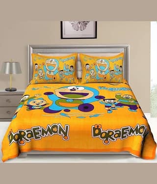 PETROSOLY Cotton 1 Double King Bedsheet with 2 Pillow Covers ( Yellow )