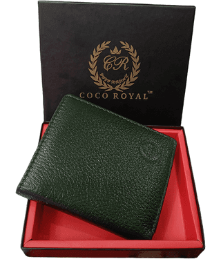 COCO ROYAL 100% Leather Printed Men's Two Fold Wallet With 10 Slots For Card ( Green , Pack of 1 )