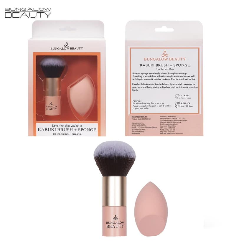 BUNGALOW BEAUTY Premium Kabuki Brush & Blender Set | All Face Makeup & Foundation Brush for Liquid, Cream and Powder Face Makeup | Wet or Dry Makeup view 8
