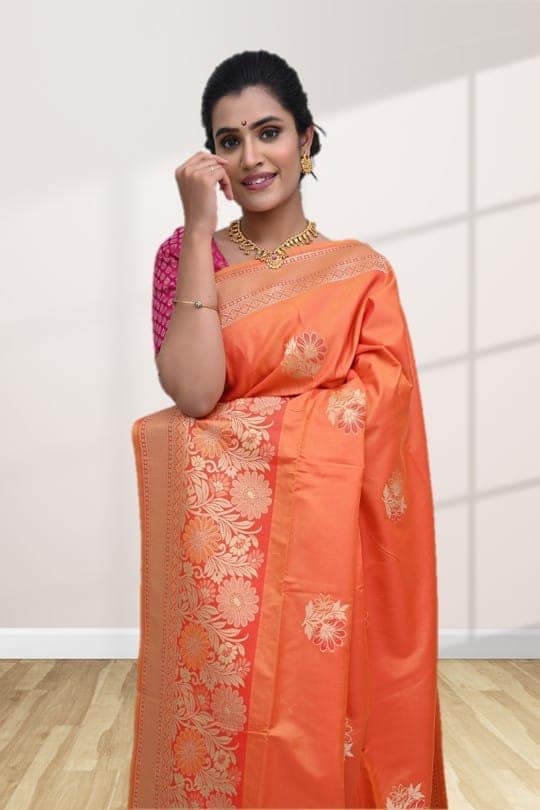 Orange Uppada Soft Silk Saree With Modish Design view 3