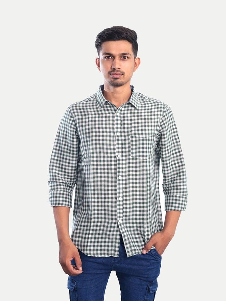 Men White Gingham Checkered Cotton Casual shirt view 3