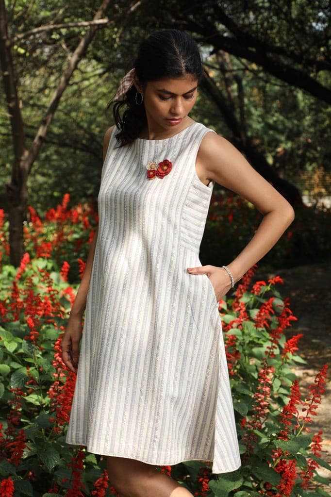 Arka Cotton Off-White Striped Dress view 3