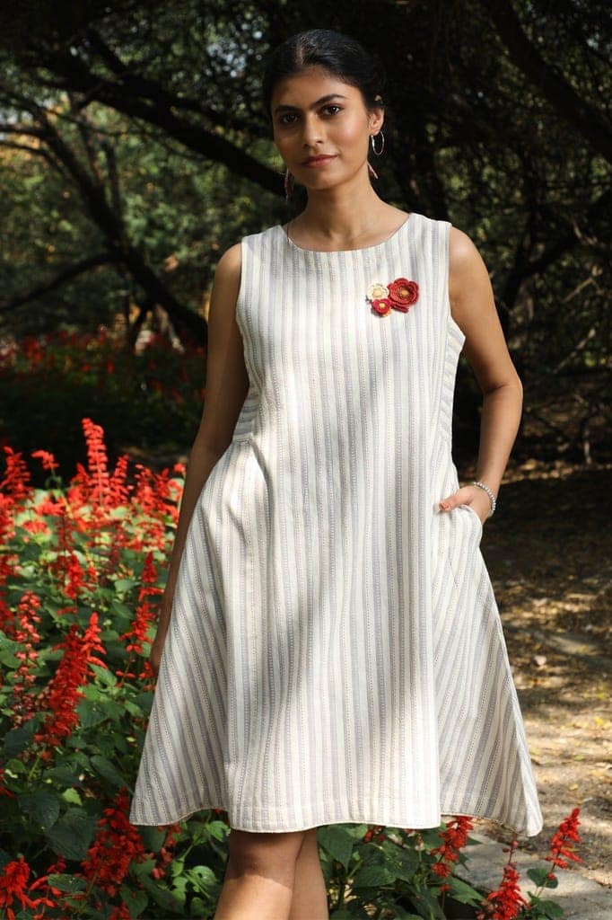 Arka Cotton Off-White Striped Dress view 4