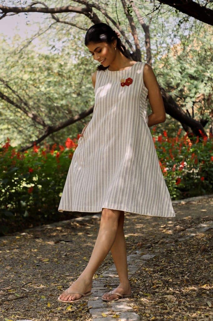 Arka Cotton Off-White Striped Dress view 5