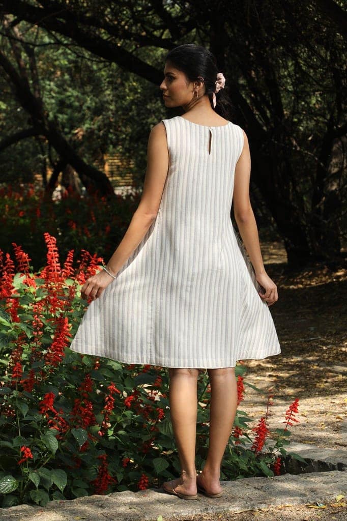 Arka Cotton Off-White Striped Dress view 6