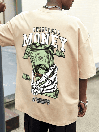 SCOTT FINCHER Men's Universal Money Graphic Printed Oversized T-Shirt : AA(ARN)CREAM_220