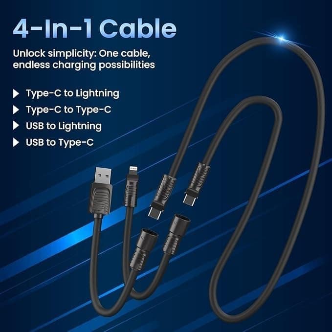 Portronics Konnect Tetra 60W 4 in 1 Multi Functional Fast Charging PD Cable with 1.4M Length, 480Mbps Data Sync, Compatible with All Type C view 2