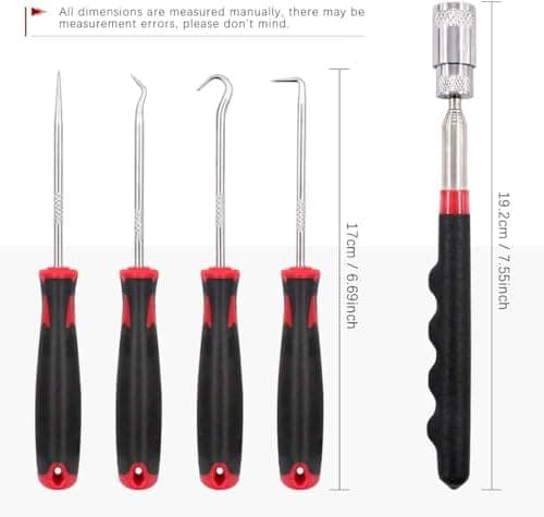 Hetkrishi 9Pcs Long Hook Set with Magnetic Telescoping Tool Kit, Precision Scraper Gasket Scraping Hose Removal Puller Hook Perfect for Automotive and Electronic Tools view 2