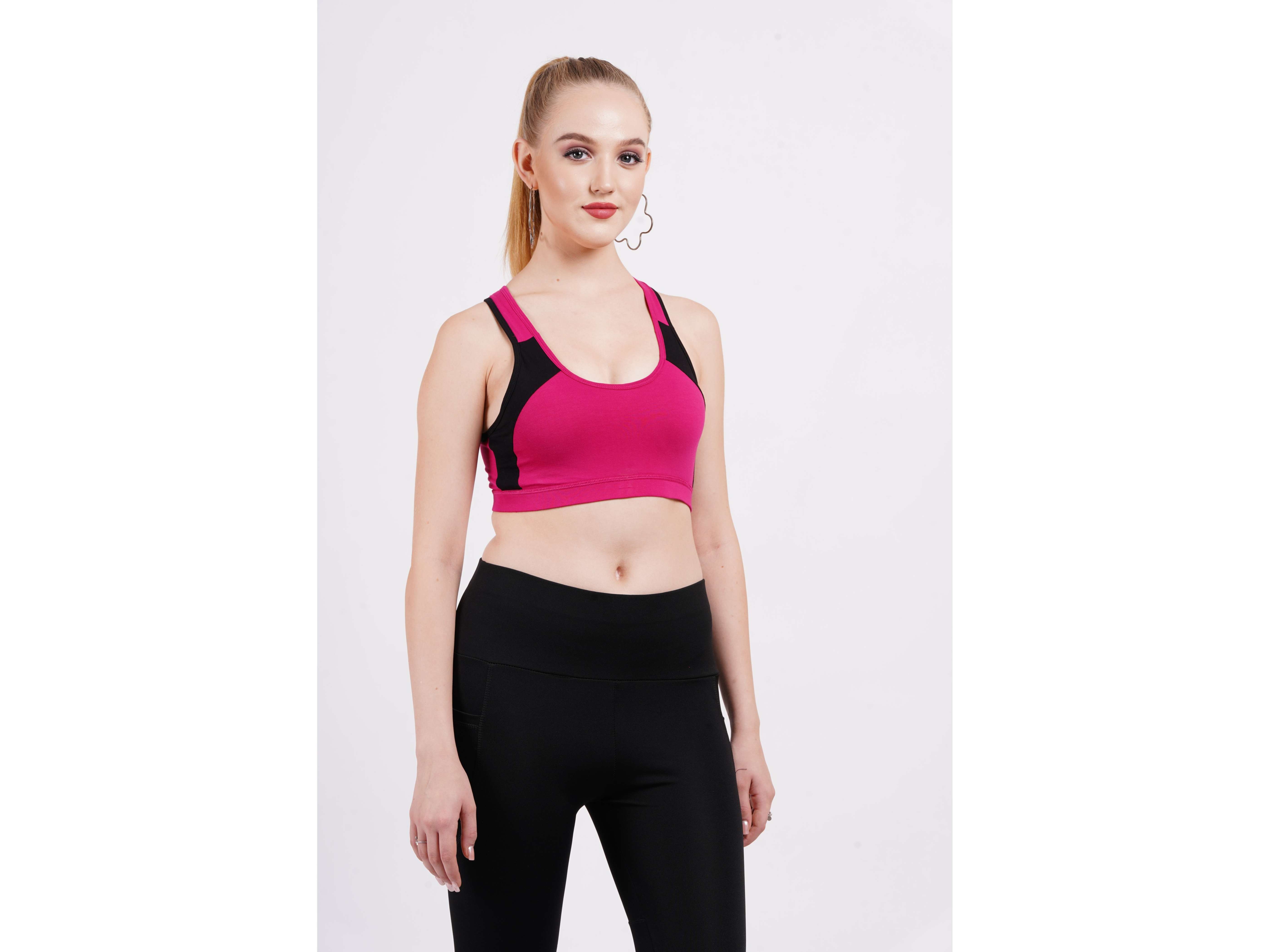 Stud & Gracy Sports Bra - Padded Pink + Black - S - 30