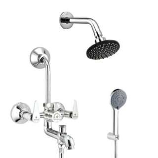 Enicet 3 in1 Wall Mixer with Overhead Shower and Handshower, Brass Build, Chrome Plated, 3 Function Handshower