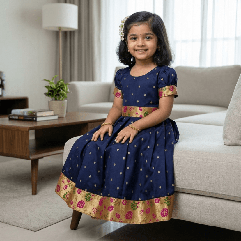 luster Frock taffata-Paithani Age (0 to 5) (2-3 Years, Navy Blue) view 3
