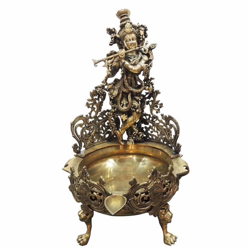 Brass Flower Urli with Krishna - Decorative Art Bowl, Diameter : 19 Inch (BSMAS1490 A) view 3