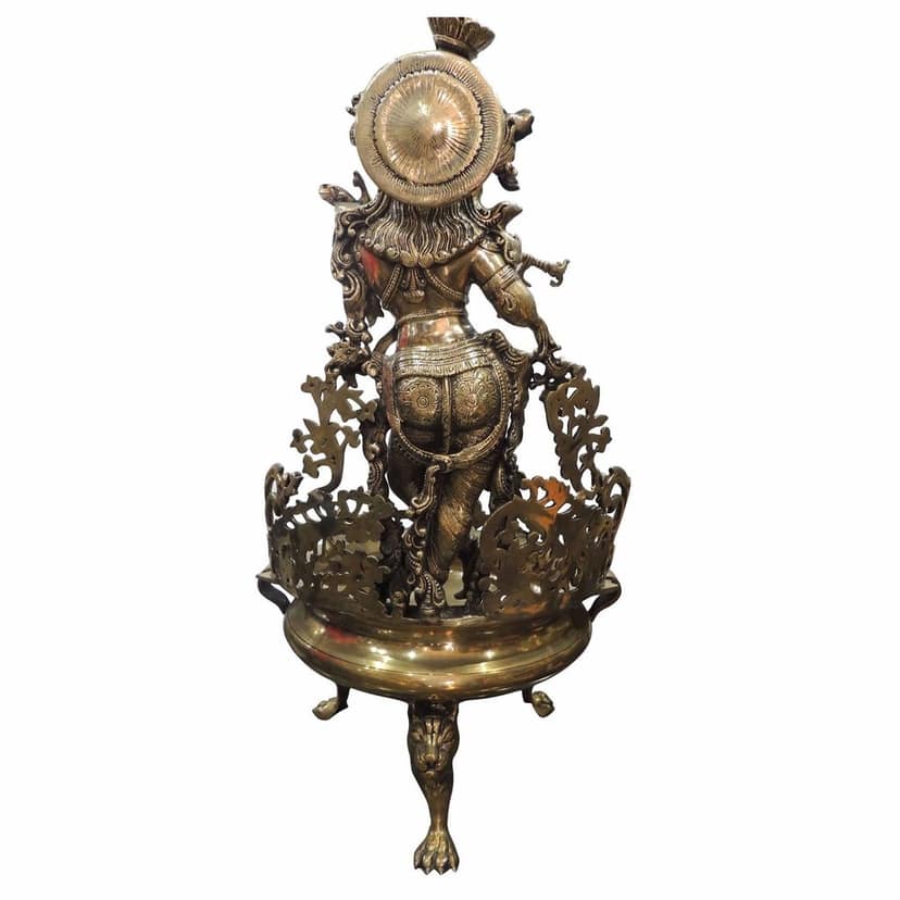 Brass Flower Urli with Krishna - Decorative Art Bowl, Diameter : 19 Inch (BSMAS1490 A) view 4