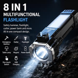 8-in-1 Rechargeable Emergency LED Flashlight Torch with Power Bank - M&G