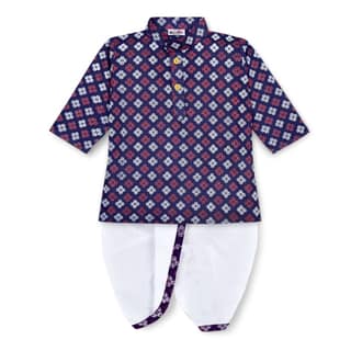 mustmom Rice Ceremony Full Sleeve Cotton Ethnic Dress Kids Lungi Dhoti Kurta Set for Boy
