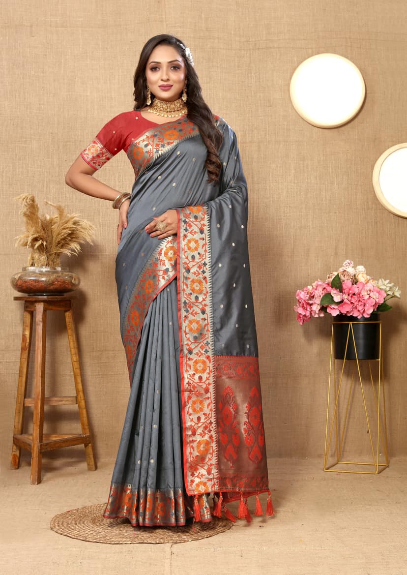 Soft Paithani silk saree with Meenakari weaw...
