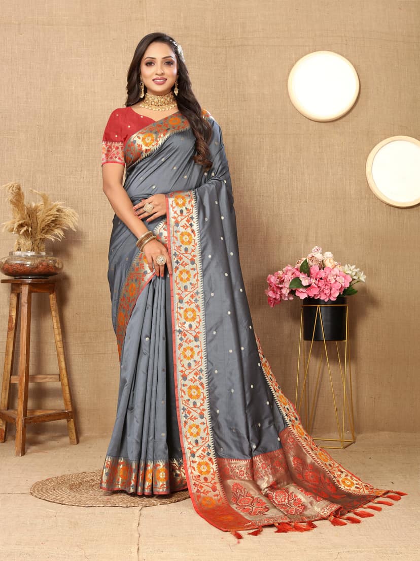 Soft Paithani silk saree with Meenakari weaw... view 2