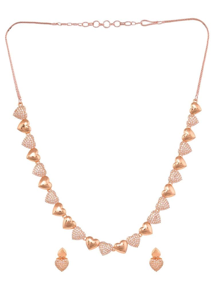 Gold Plated AD Studded Heart shaped Handcrafted Necklace Jewellery Set view 3