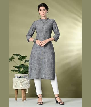 GlowWorld Cotton Printed Straight Women's Kurti - Grey ( Pack of 1 )
