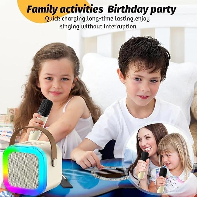 K12 Karaoke Speaker for Kids Adults, Mini Portable Bluetooth Speaker with Wireless Mic & Dynamic Lights Birthday Gift for Girls, Boys & Toddlers Ages (Multi Colour) view 7