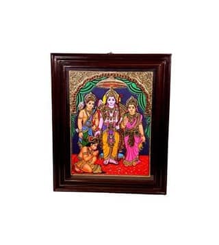 POOMPUHAR Handmade Wooden Tanjore Painting Ramar Pattabisikam (15x12 inch without frame size, Gold)