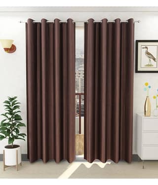 Panipat Textile Hub Solid Semi-Transparent Eyelet Door Curtain 7 ft Pack of 2 -Cream