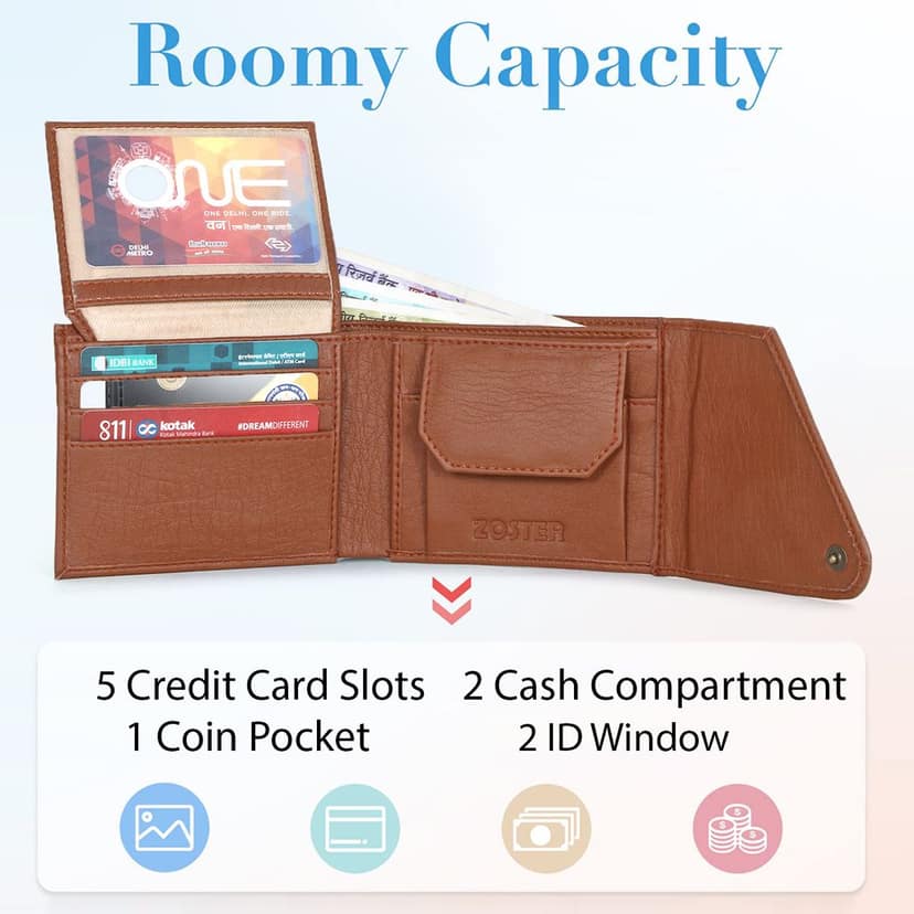 ZOSTER Tan Vegan Leather Wallet for Men & Women - Stylish and Sustainable Wallet view 3