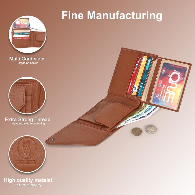 ZOSTER Tan Vegan Leather Wallet for Men & Women - Stylish and Sustainable Wallet view 4