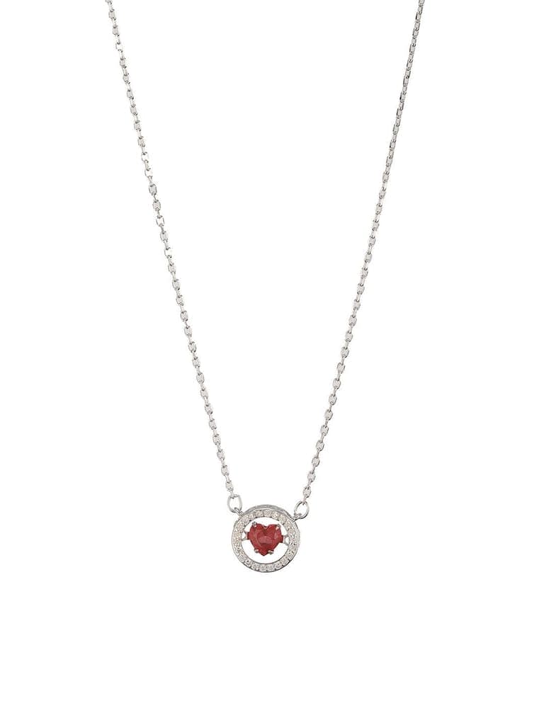 925 Sterling Silver Red Ruby Zircon Embedded Heart Pendant Necklace & Chain view 5
