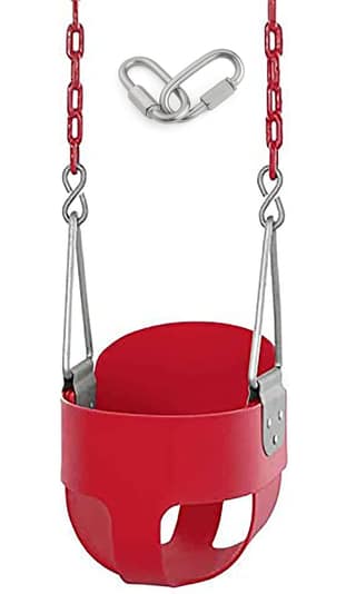 Reznor Heavy-Duty High Back Full Bucket Toddler Swing Seat with Coated Swing Chains and Carabiners for Easy Install Fully Assembled