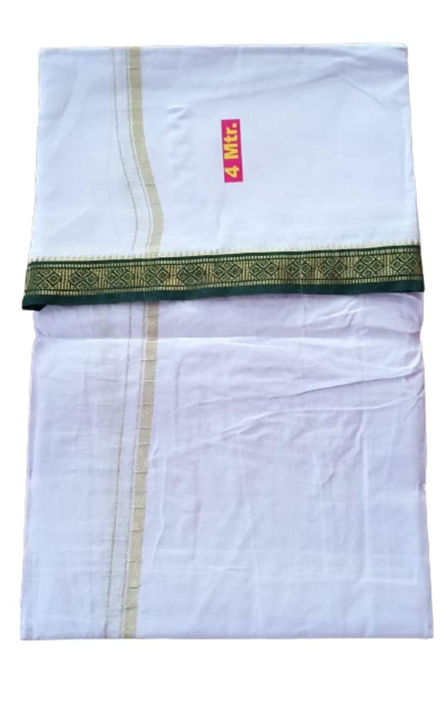 JINKA LAKSHMI COLLECTIONS Combo Handloom Pure Cotton Dhoti For Men With Borders 4 Meters Unstitched Pack of 2 (Multicolor-3) (Purple-Green) view 5