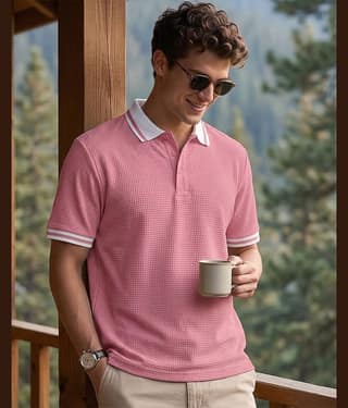 AUSK Men Cotton Blend Regular Fit Solid Polo T Shirt ( Beige )