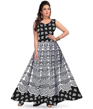 OuterWear Multicolor Flared Cotton Blend Women's Stitched Ethnic Gown ( Pack of 1 )