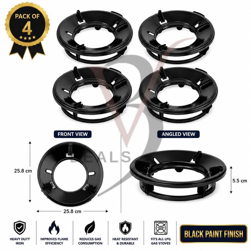V3Deals Premium Gas Saver Stand – LPG Stove Burner Support, Energy Saving Trivet with Windproof 4-Leg Design, Heavy Duty 0.7mm Metal view 5