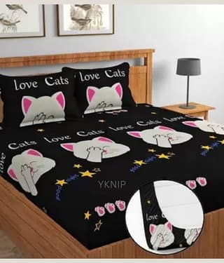 SWIZIER Cotton Animal Fitted 1 Bedsheet with 2 Pillow Covers ( King Size ) - Black