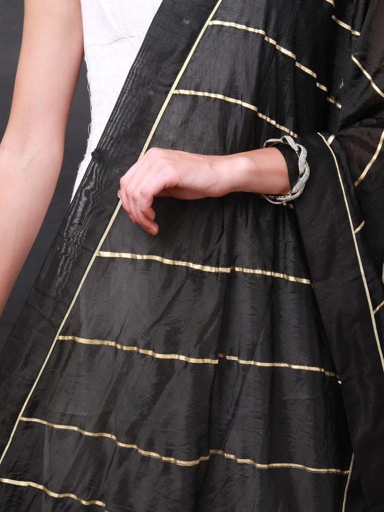 Caviar-Black Gota Dupatta from Amritsar with Patch Border and Pom-Poms view 6
