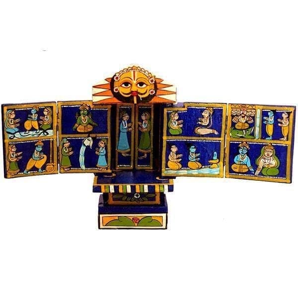 Blue and Yellow Kavad Box Illustrating Ram and Krishna Story|5" (H)