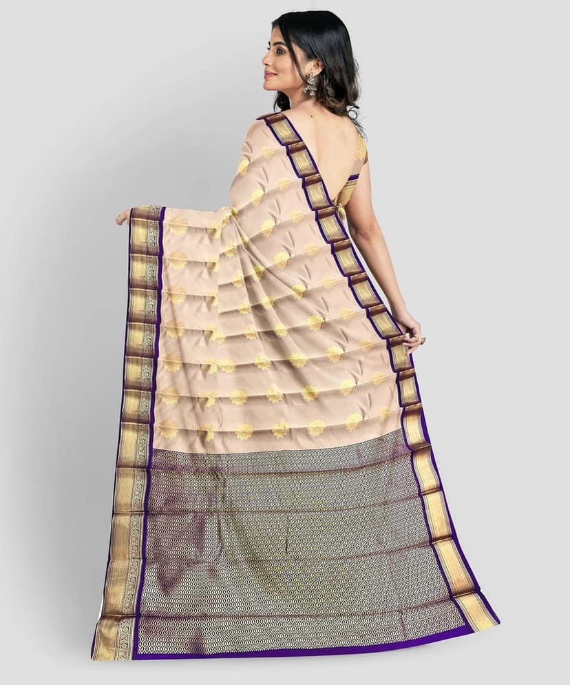 Beige Color Korvai Saree Has Contrast Pallu and Border with Unstitched Blouse view 2