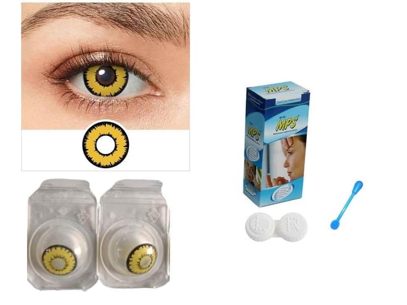 GOLDEN YELLOW MD SPARKLE MONTHLY CRAZY CONTACT LENS/HORROR LENS WITH CASE, LENS HOLDER AND 80ML SOLUTION (PACK OF 2 PAIR) view 2