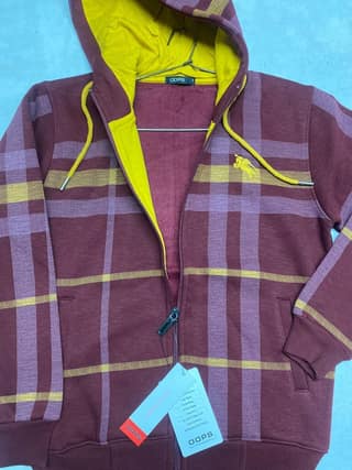 Men's Casual Slim Fit Plaid Long Sleeve Zip Up Hoodie Jacket with Kangaroo Pockets