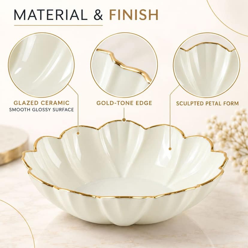 Lotus Flower Decorative Serving Tray with Gold-Tone Rim for Dry Fruits and Snacks (1 Pc, 16 x 5 Cm) view 2