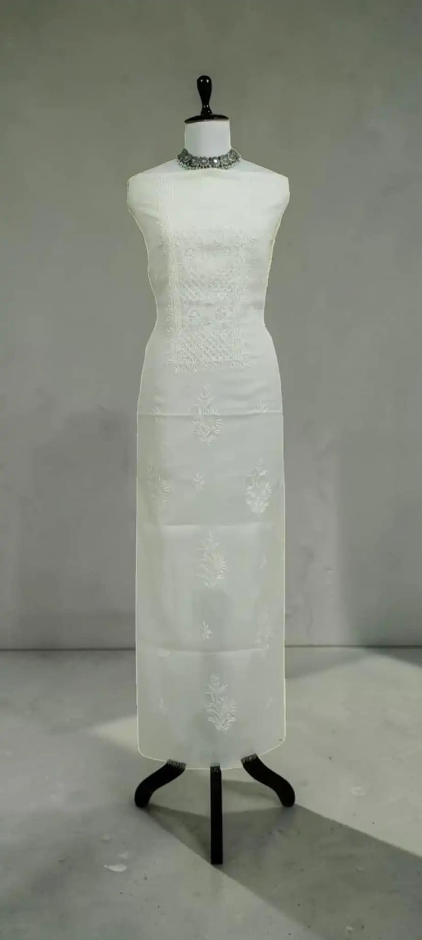 Hand Chikankari 2-Piece Dress Material in White and Ivory Mul Cotton view 3