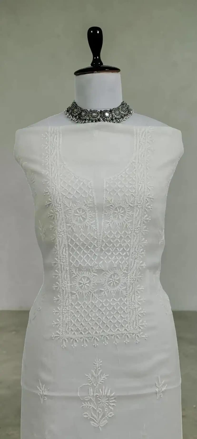 Hand Chikankari 2-Piece Dress Material in White and Ivory Mul Cotton view 4