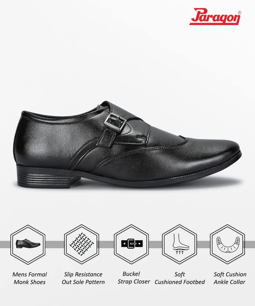 Paragon Men's Black Formal Shoes with Buckle| Durable & Sturdy for Outdoor Wear view 9